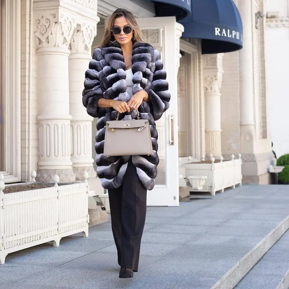 90cm Long Fashion Real Rex Rabbit Fur Coat Turn-down Collar Natural High Quality Full Pelt Genuine Rex Rabbit Fur Overcoats 2022