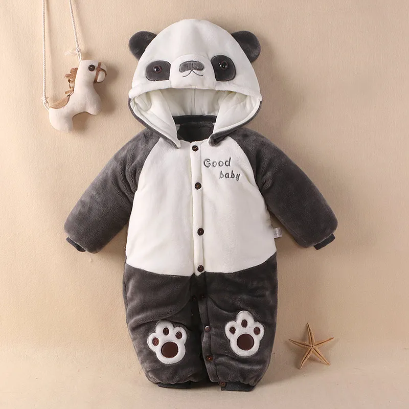 Baby Warm Rompers Infant Winter Flannel Cotton Padded Cartoon Panda Animal Jumpsuit Clothes Girls Sleepwear Bebe Pajamas |