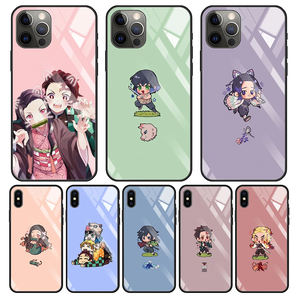 

Glass Case For iPhone 12 11 Pro Max 13 12 Mini X XR XS Max 8 7 6s Plus SE 2020 Silicon Phone Shell Demon Slayer Kimetsu No Yaiba