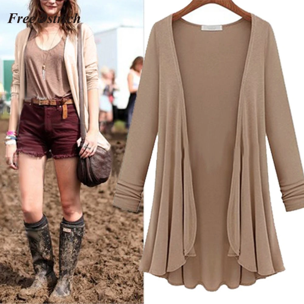 FREE OSTRICH Cardigan Women winter Top Thin Long Sleeve Sweater clothes women Drape Front Open Irregular outcoats 731 |