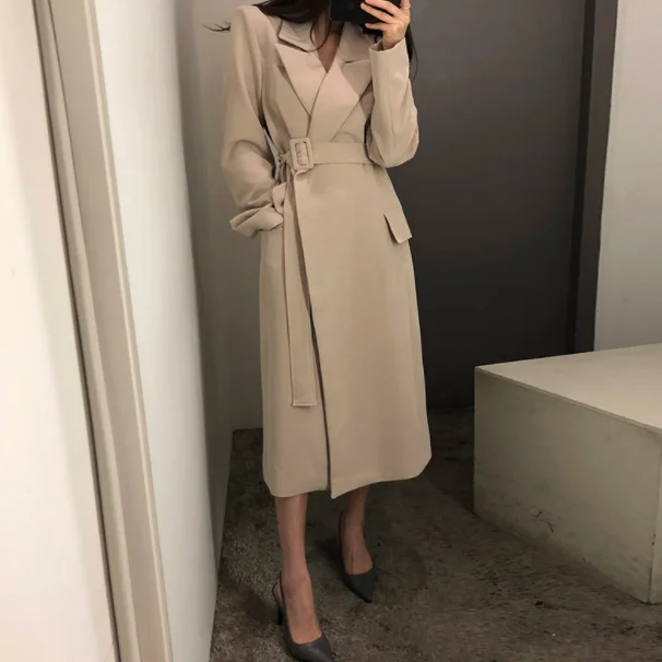 Новый весенне-осенний Модный повседневный Женский Тренч Длинная Верхняя одежда