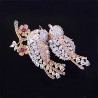 fashion lovely lovebirds brooches for women jewelry gorgeous zircon crystal costume lapel animal bird brooch pin badge broche