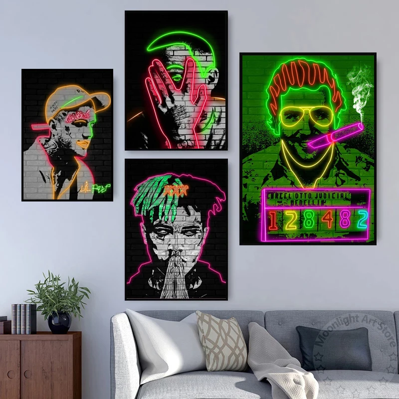 

Modern Neon Music Rap Star Poster Xxxtentacion Hip Hop Singer Portrait Canvas Painting and Print Bedroom Wall Decoration Cuadros