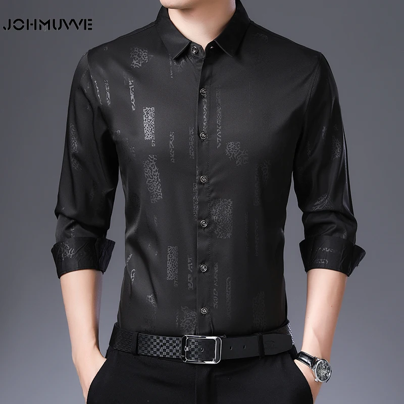 

JOHMUVVE Men Lapel Long-Sleeved Gradient Leopard Print Loose Shirt Casual Business Fashion All-Match Men Four Seasons Shirt