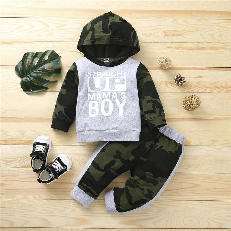 

2Pcs Toddler Infant Boys Camouflage Clothes Sets,Baby Boys Autumn Casual Letter Pattern Long Sleeve Hoodie+Trousers,3-24Months