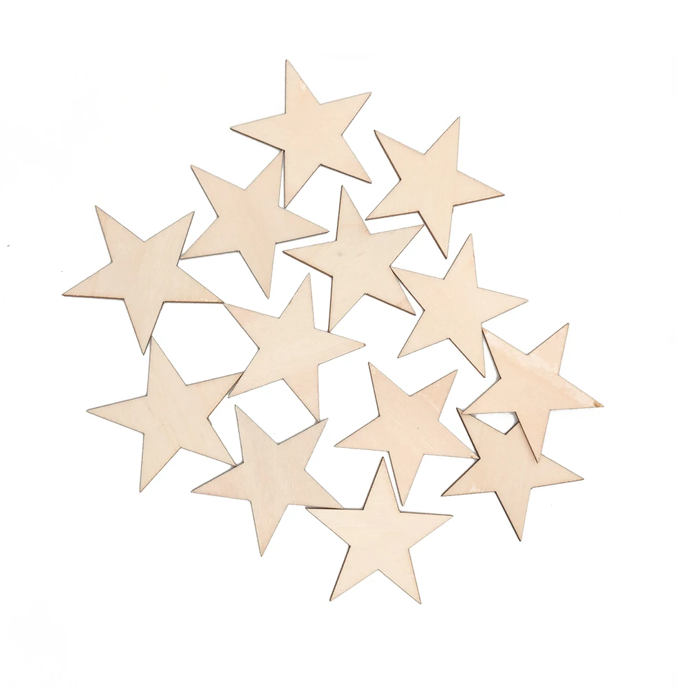 

50pcs 30mm 1.18inch Star Shape Wooden Slices DIY Wood Discs Crafts Mini Ornament for DIY Craft Home Party Wedding Decoration