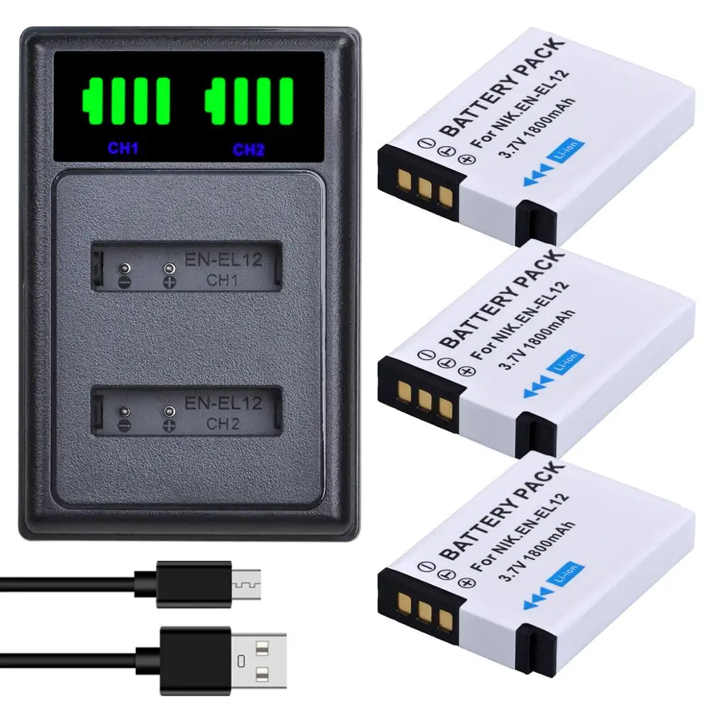 Batmax RU EL12 EN 1800 мА/ч Батарея + светодиодный USB двойной Зарядное устройство для