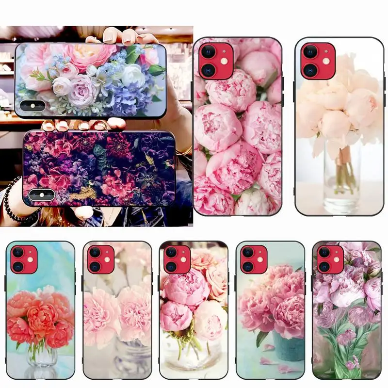 Элегантный Розовый Фиолетовый Пион цветок на вазе черный чехол для телефона