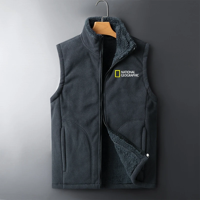 

National Geographic Lamb Wool Fleece Vest Men 2021 New Autumn Warm Casual Waistcoat Mens Winter Vest Men plus size 7XL