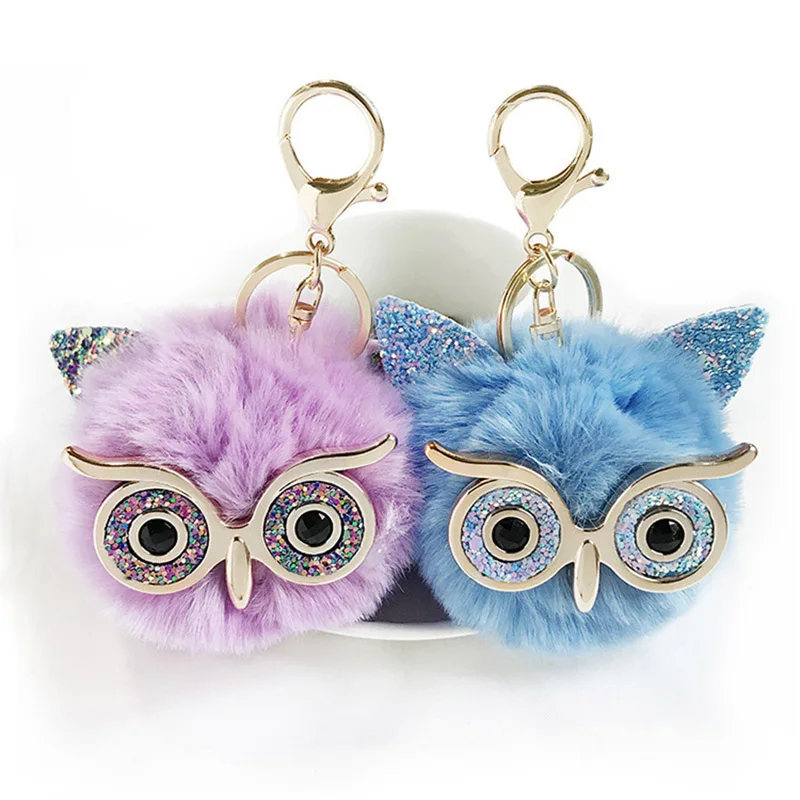 Брелок в виде совы с милым помпоном куклы пушистый брелок из кроличьего меха для