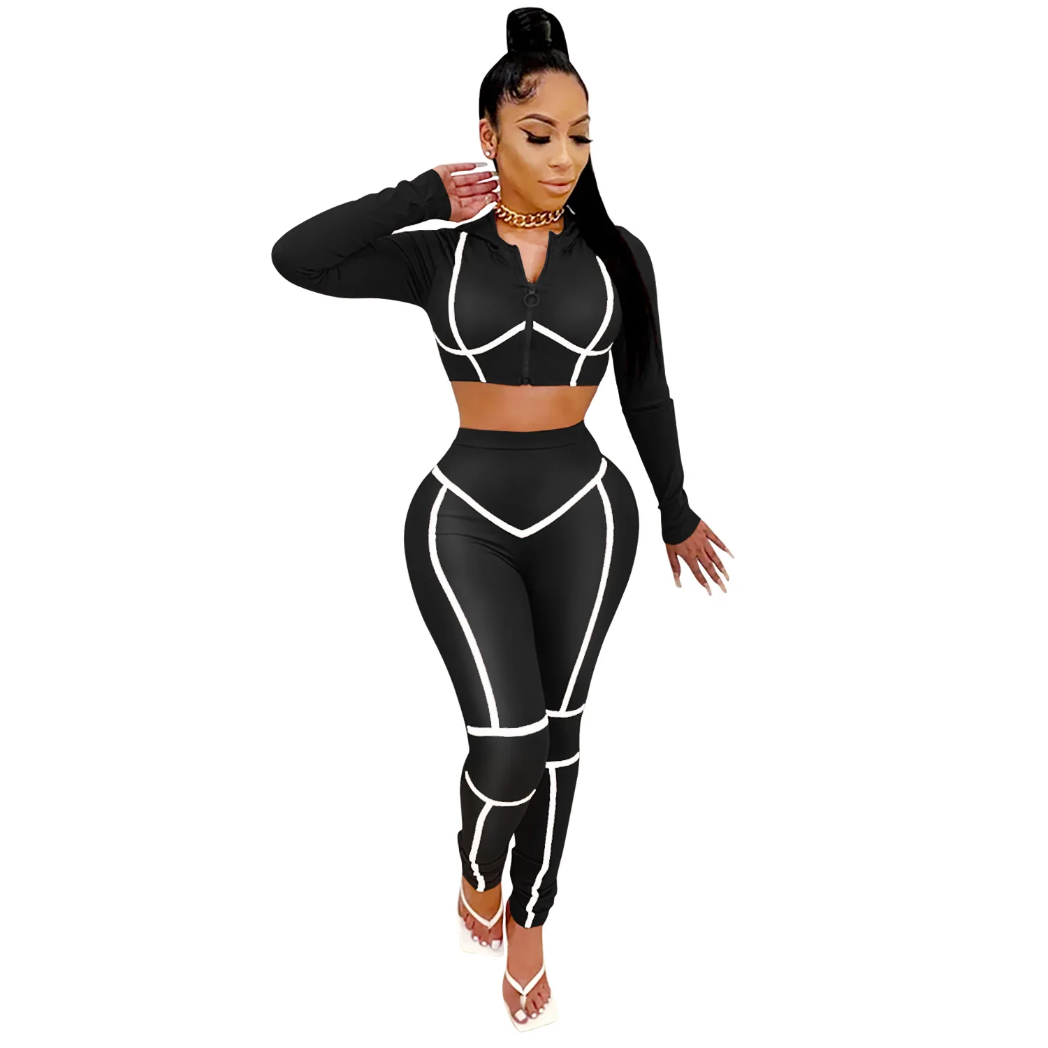 

RStylish 2020 Sexy Club Two Piece Set Solid Patchwork Women 2 Pcs Outfits Sets Tracksuit Hooded And Trouser Pants Suit Casual