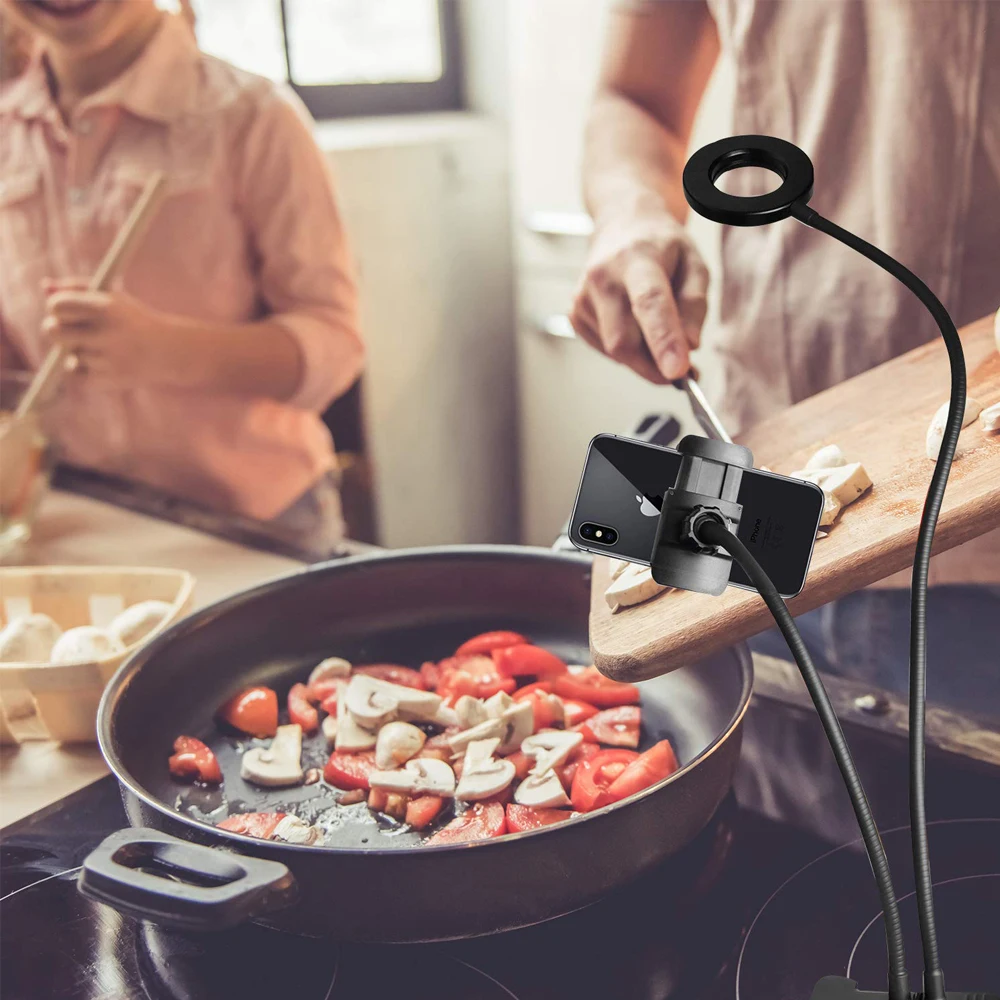 

Clip On Led Selfie Ring Light With Cell Phone Holder Flexible Dimmable Make up Lamp Desk Table Lamp Photo Studio For Live Stream