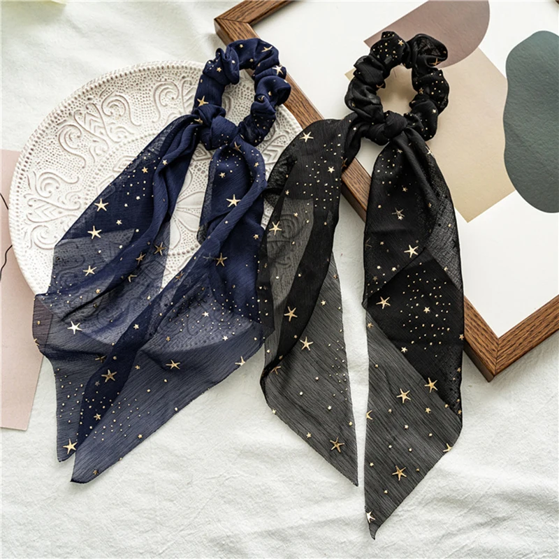 

Korean Shiny Star Bow Hair Ties Elastic Hair Band Chiffon Ribbon Scrunchies Knotted Hair Rope Women Girls Hair Accessories