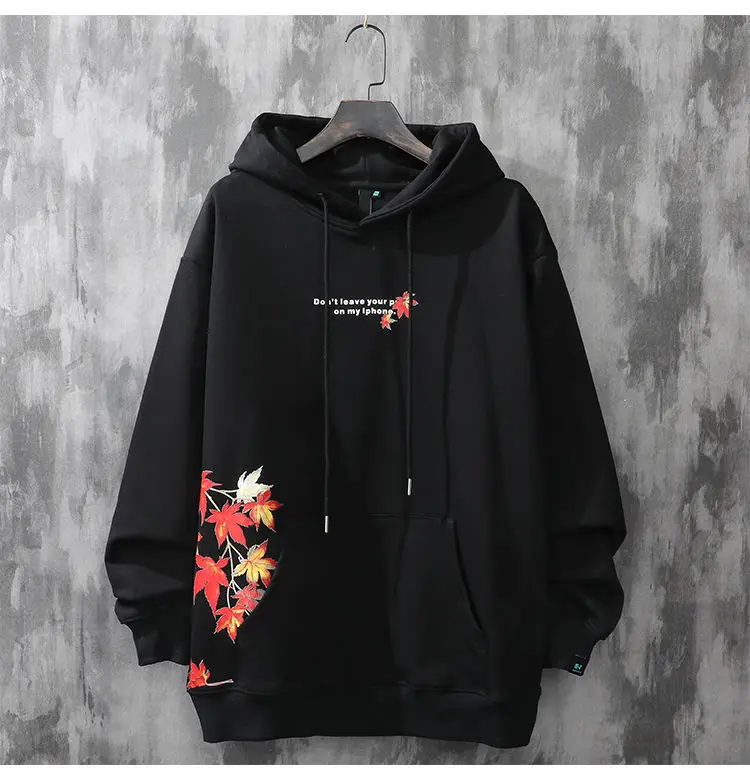

winter hooded male trend Chinese style national tide maple leaf printing hoodie loose wild Harajuku couple hoodies Tracksuits