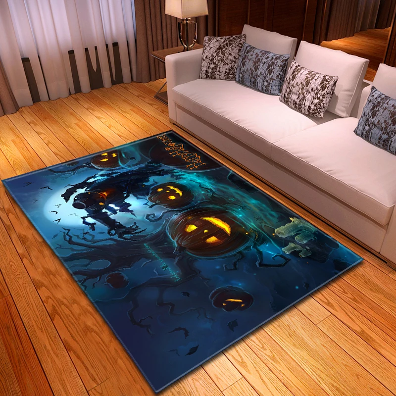 

Halloween Living Room Area Rug Anti-slip Parlor Party Decor Floor Mat Rugs Horrified Grave Pumpkin Lantern Printed Large Carpets