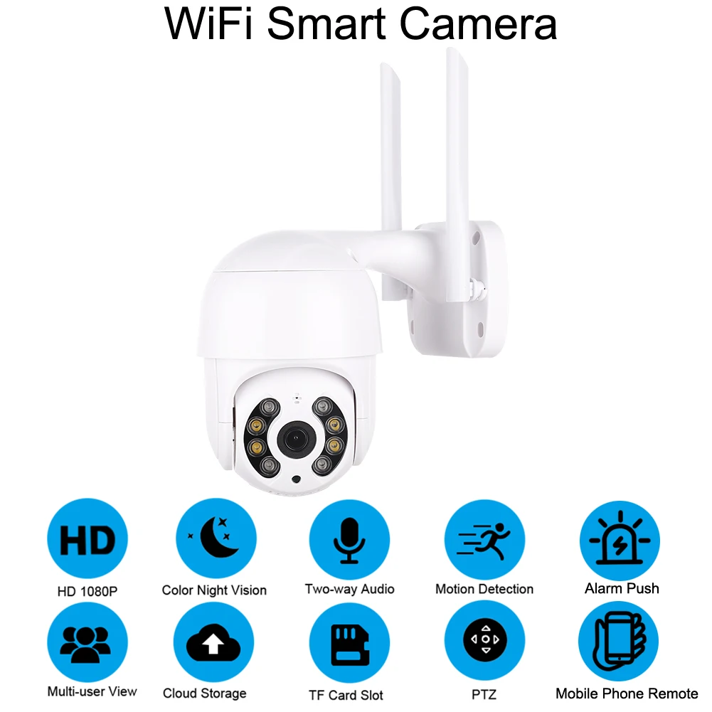 Hd 1080p Беспроводная Ai камера наружная скоростная Купольная Wi Fi Ip 2mp H.265 аудио Ptz