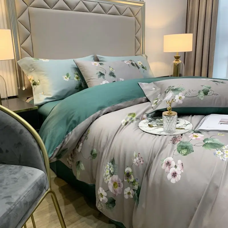 Комплект постельного белья из 4 предметов с тропическими растениями простынь