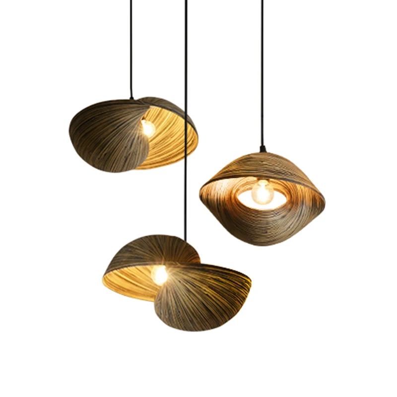 

Nordic Pendant Lamp Bamboo Weaving Seashell Kitchen Dining Room Parlor Hanging Lamps Coffee Country Pendant Light Fixture E27