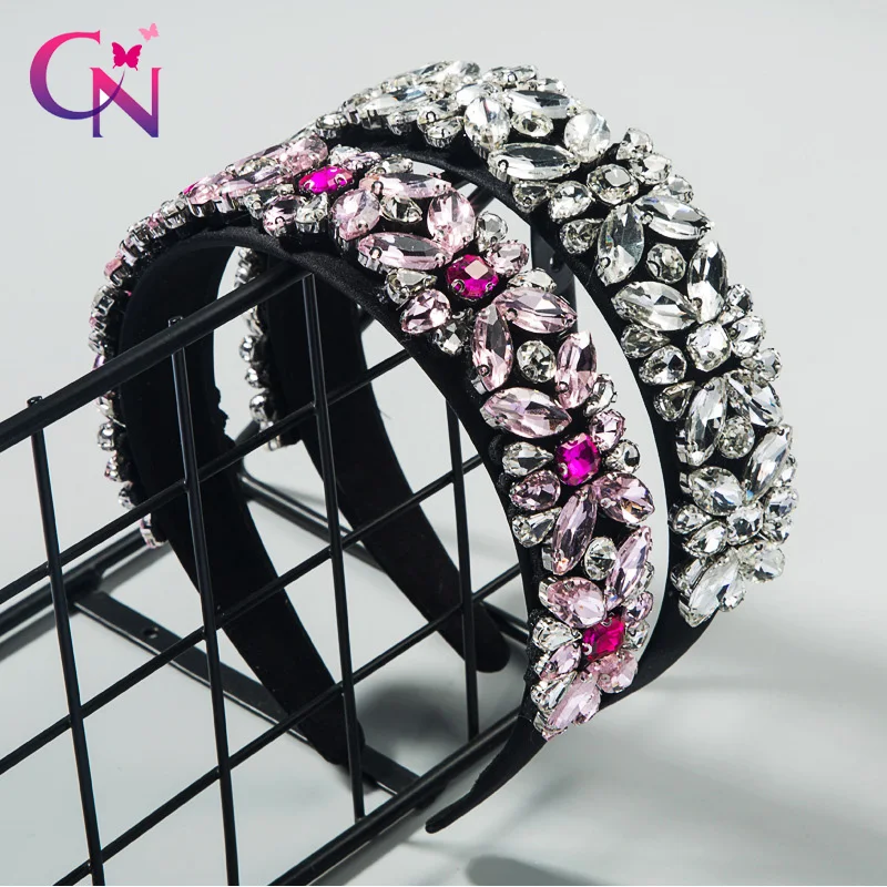 

CN Luxury Sparkly Rhinestones Headband New Personality European Palace Style Baroque Crystal Thick Sponge Hairband Women Party