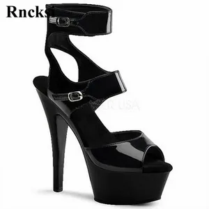 Rncksi Black New Sexy Straps Super High 15cm Heel Shoes Women Night Club shoes The 6 Inch Wind Models Pole Dance Sexy Sandals