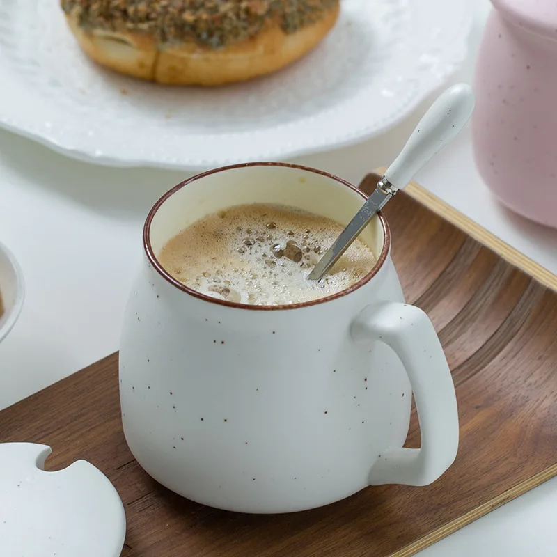 Японская керамическая чашка ретро молочные кружки с крышкой ложки ручка