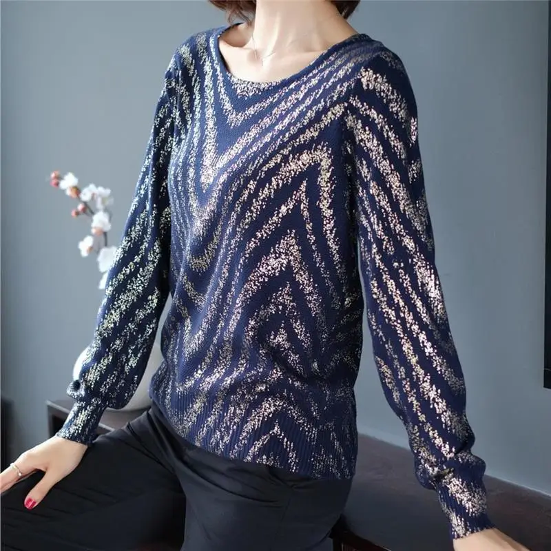 Женский весенний свитер с принтом и длинным рукавом повседневный полосатый топ