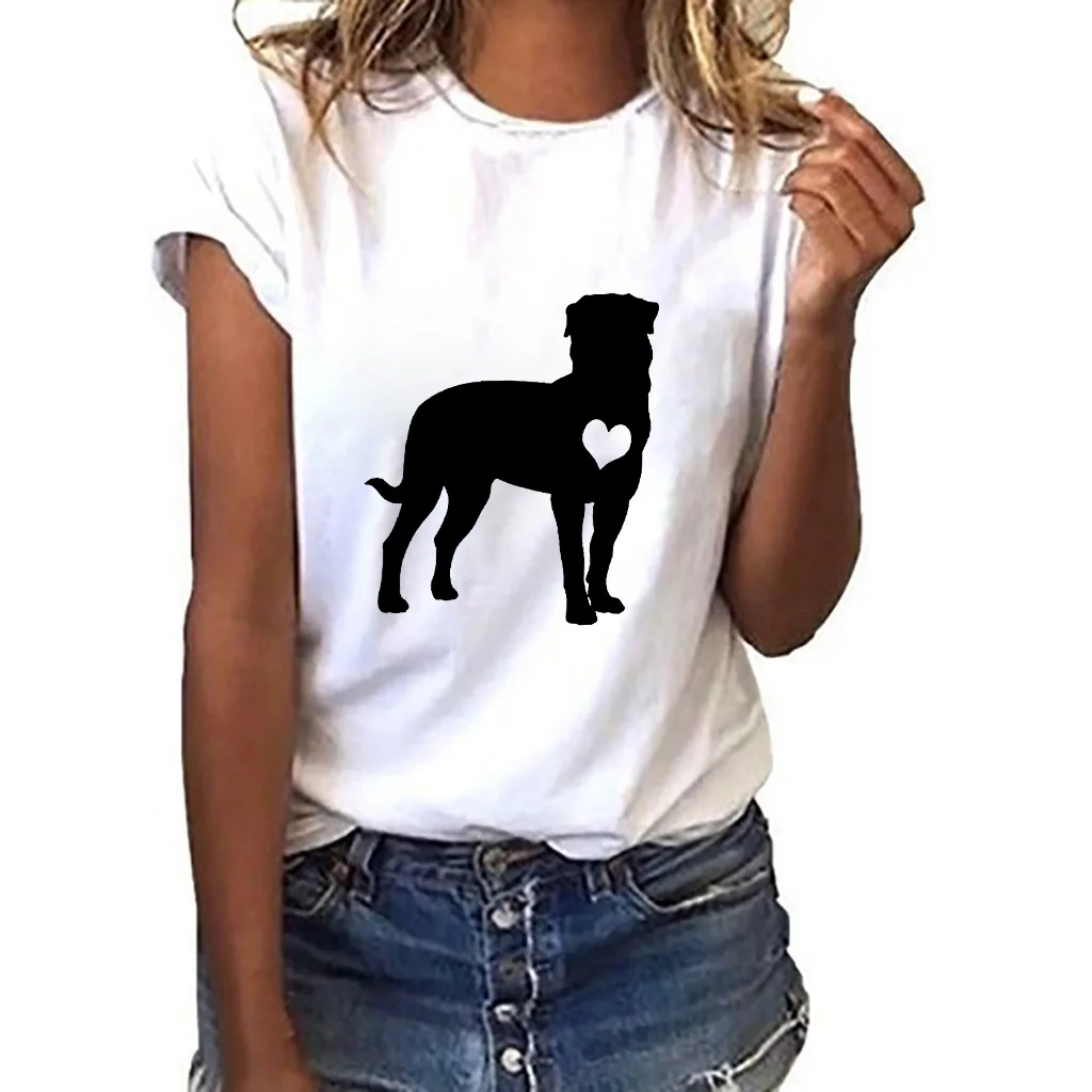 

Fashion new fashion female t-shirt French dog fighting graphic printing casual white round neck summer female t-shirt