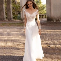 long sleeve lace appliques chiffon boho wedding dresses 2021 sweep a line bride dress bohemian white vestidos de noiva