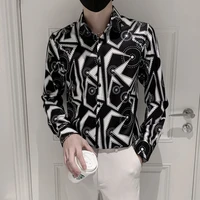 vintage printed mens shirts long sleeve slim social streetwear shirts fashion luxury casual shirt party nightclub male clothing