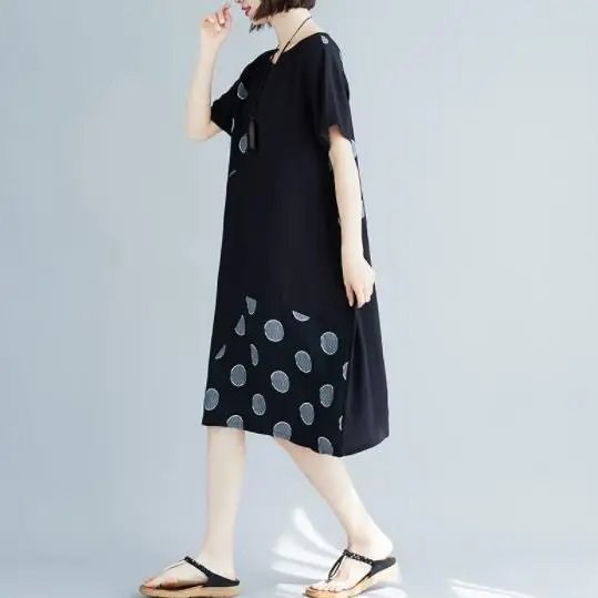 2020 белое платье в черный горошек женское летнее контрастное элегантное Бохо