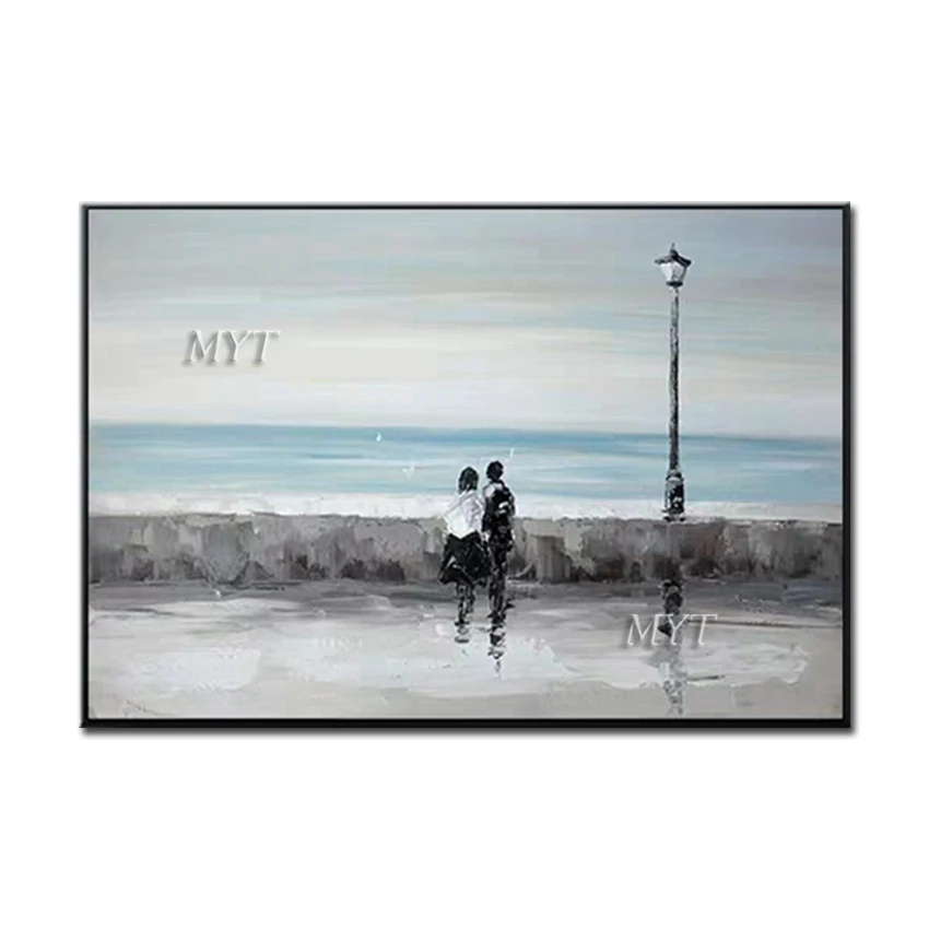 

Abstract 100% Hand Painted Oil Painting Lover Beside The Sea Scenery Canvas Wall Decor Art Paintings Unframed Free Shipping Art