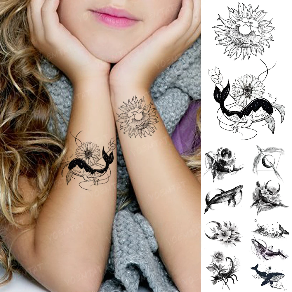 

Waterproof Temporary Tattoo Sticker Sunflower Whale Ocean Tatto Arm Hand Small Mini Body Fake Tatoo Man Woman Child Tattoos 2021