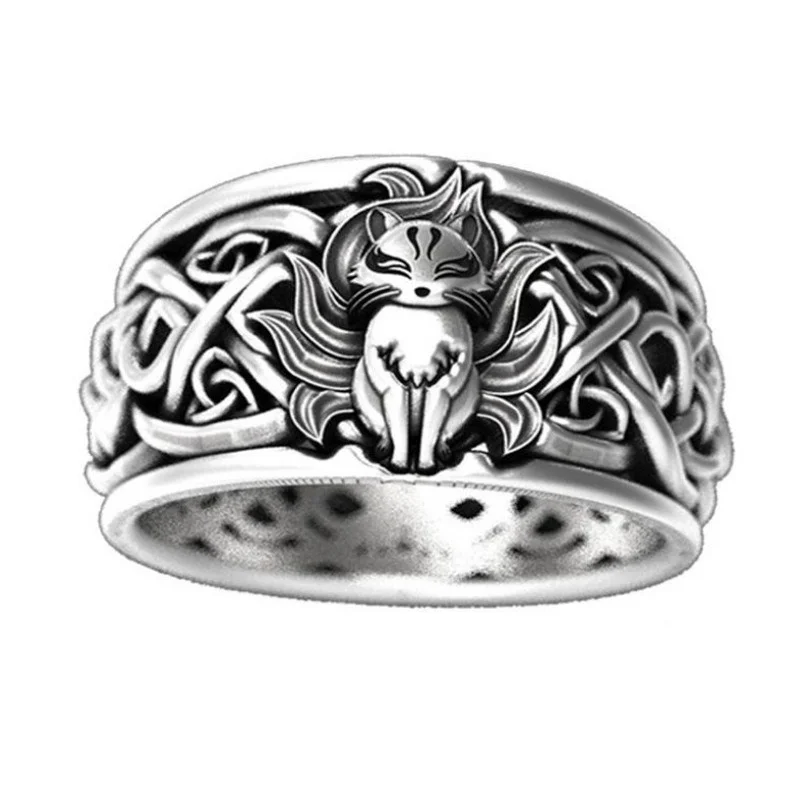 

Finger fire Simple retro God metaphor Nine Tailed Fox woven pattern ring