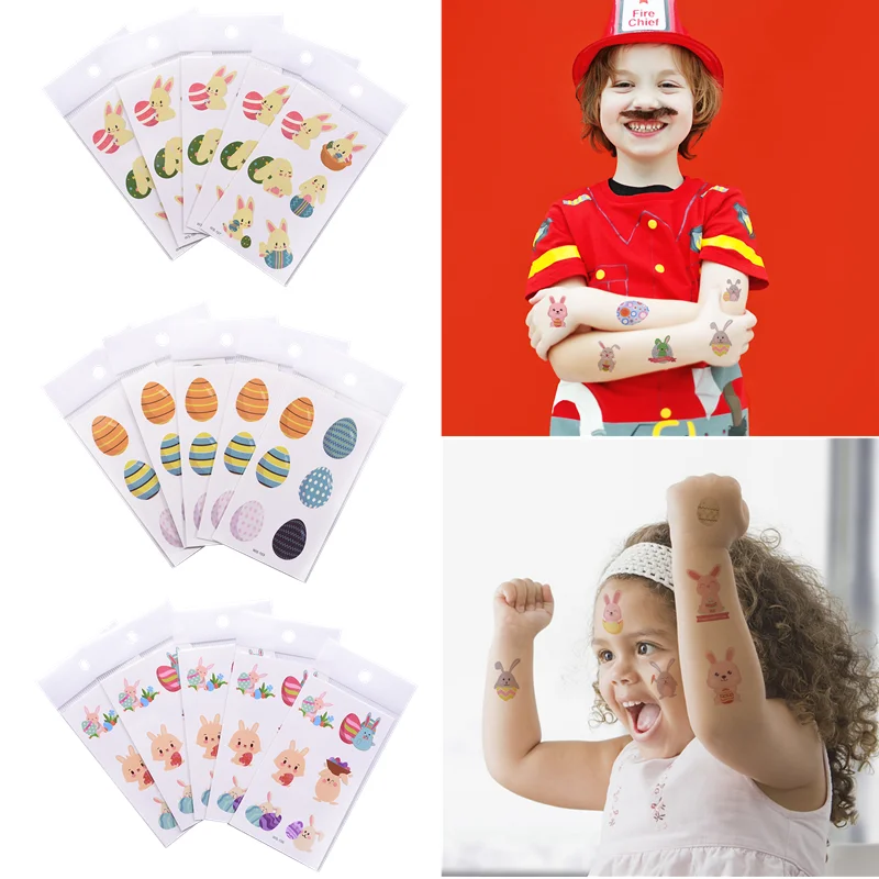 

10/20pcs Cartoon Easter Eggs Rabbit Bunny Pattern Temporary Tattoo Sticker For Easter Party Decoration Supplies Kid Birthday Toy
