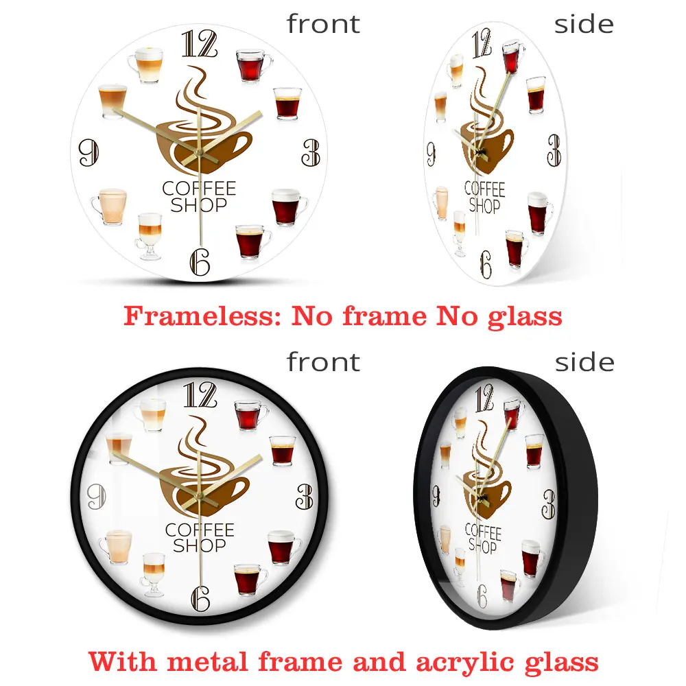 Типы чашек для эспрессо кофейни кухни настенные часы настенный знак баров