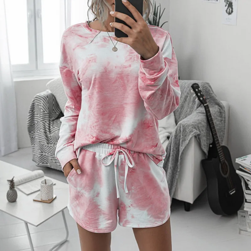 

Красочная Пижама, Женская Новая Домашняя одежда, комплект из двух предметов, женская пижама с принтом, модная ночная рубашка с завязкой