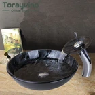 Набор для умывальника со стеклянным смесителем-водопадом, набор для умывальника, ручная роспись, черный смеситель для раковины