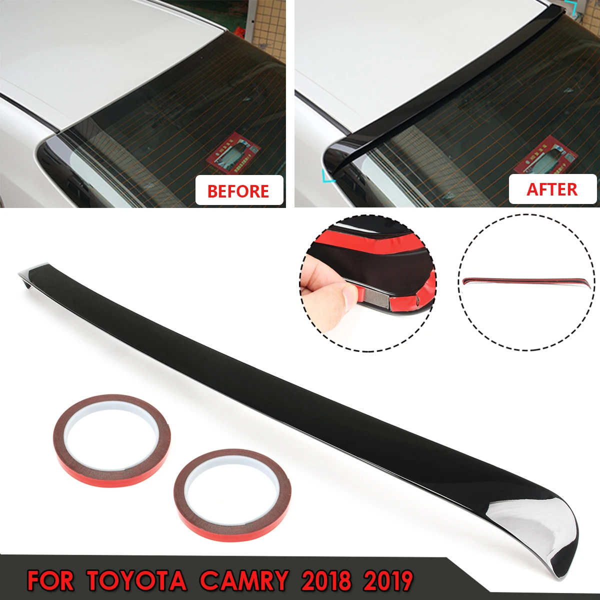 Для Toyota Camry 2018 2019 глянцевый черный АБС пластик для JDM Sport спойлер на заднее окно и