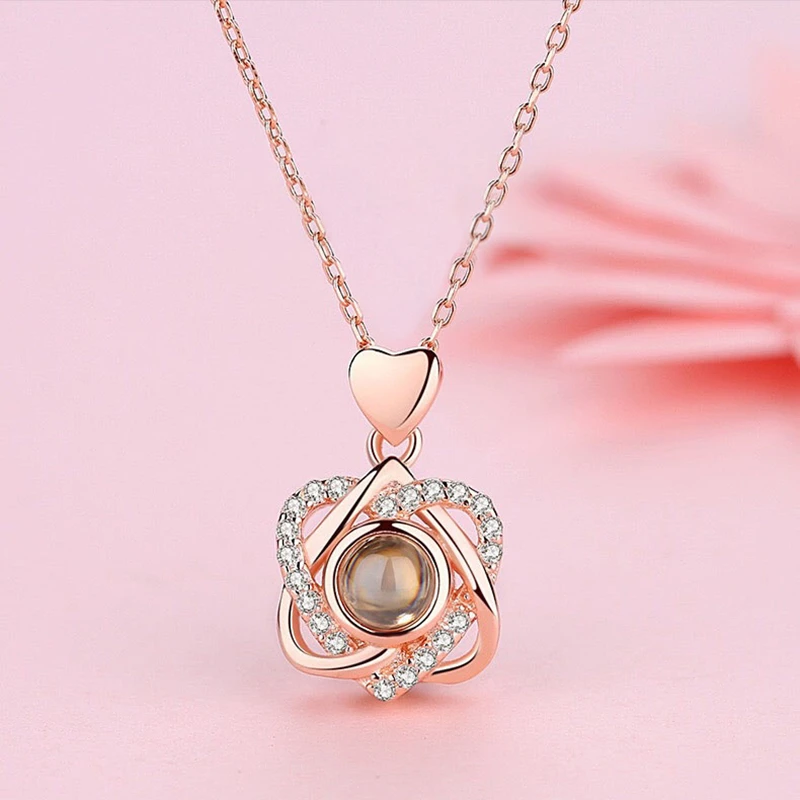 Duoying 100 Languages I Love You Custom Projection Pendant Necklace Women Jewelry Love Memory Wedding Necklace Valentine's Day
