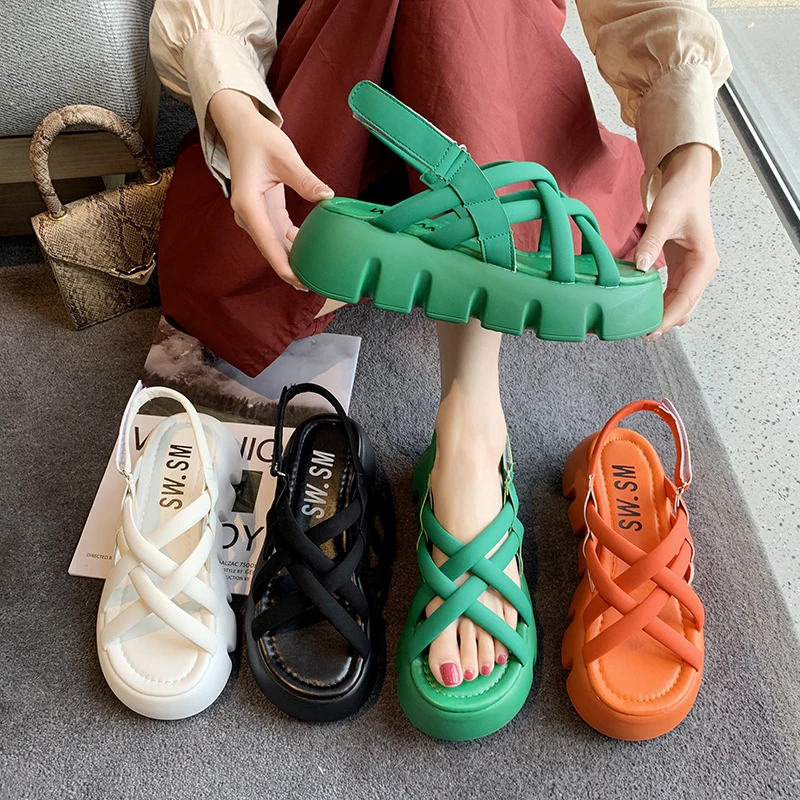 

Beige Heeled Sandals 2021 Summer Clogs Wedge Sale Of Women's Shoes Ankle Strap Espadrilles Platform Cross Med Muffins shoe Black