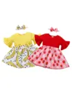Летний наряд для младенцев, платье с расклешенным рукавом и круглым вырезом и принтом фруктов для маленьких девочек + ободок с бантом, 2 шт.