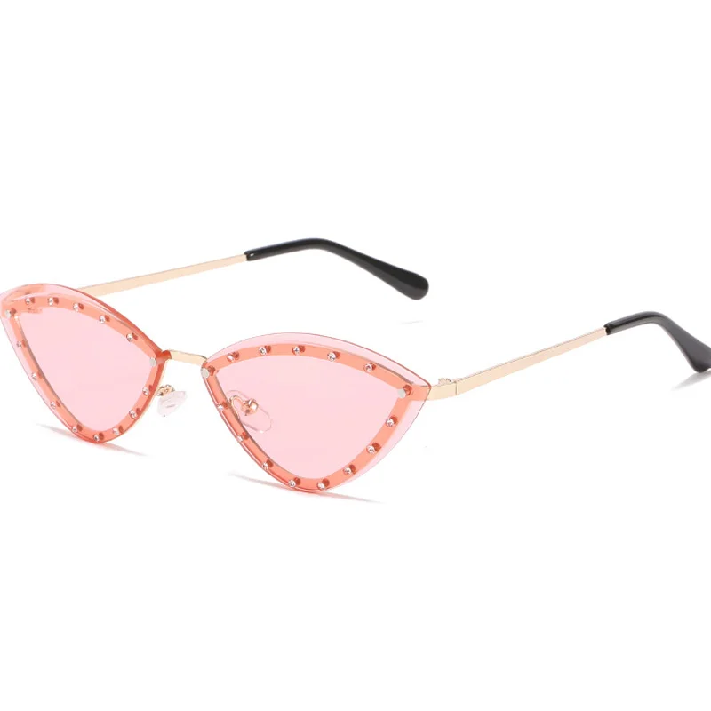 

Elbru Vintage Cat Eye Rimless Sunglasses Women Diamond Metal Sun Glasses Brand Designer UV400 Colorful Eyewear For Female Oculos