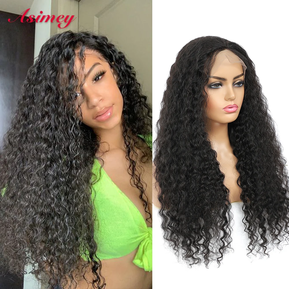 

Asimey 13X4 4X4 Natural Color Curly Wig Brazilian Remy Wigs Lace Frontal 180% Density Preplucked With Baby Hair For Black Women