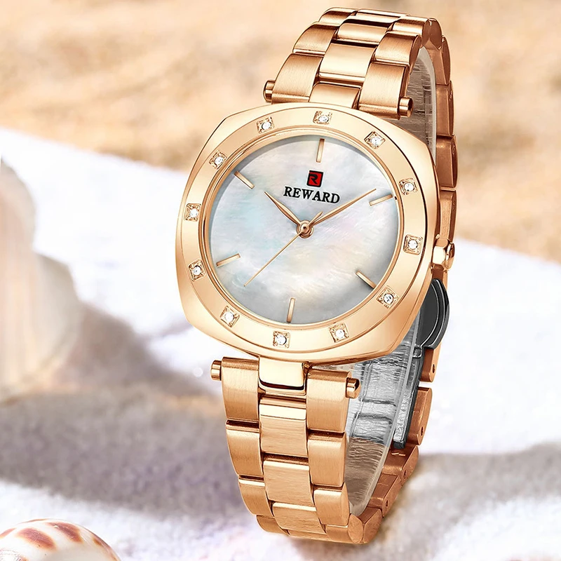 

Reward Waterproof Hardlex Mirror Women's Wristwatch Quartz High-end Shell Dial Simple Watches Women