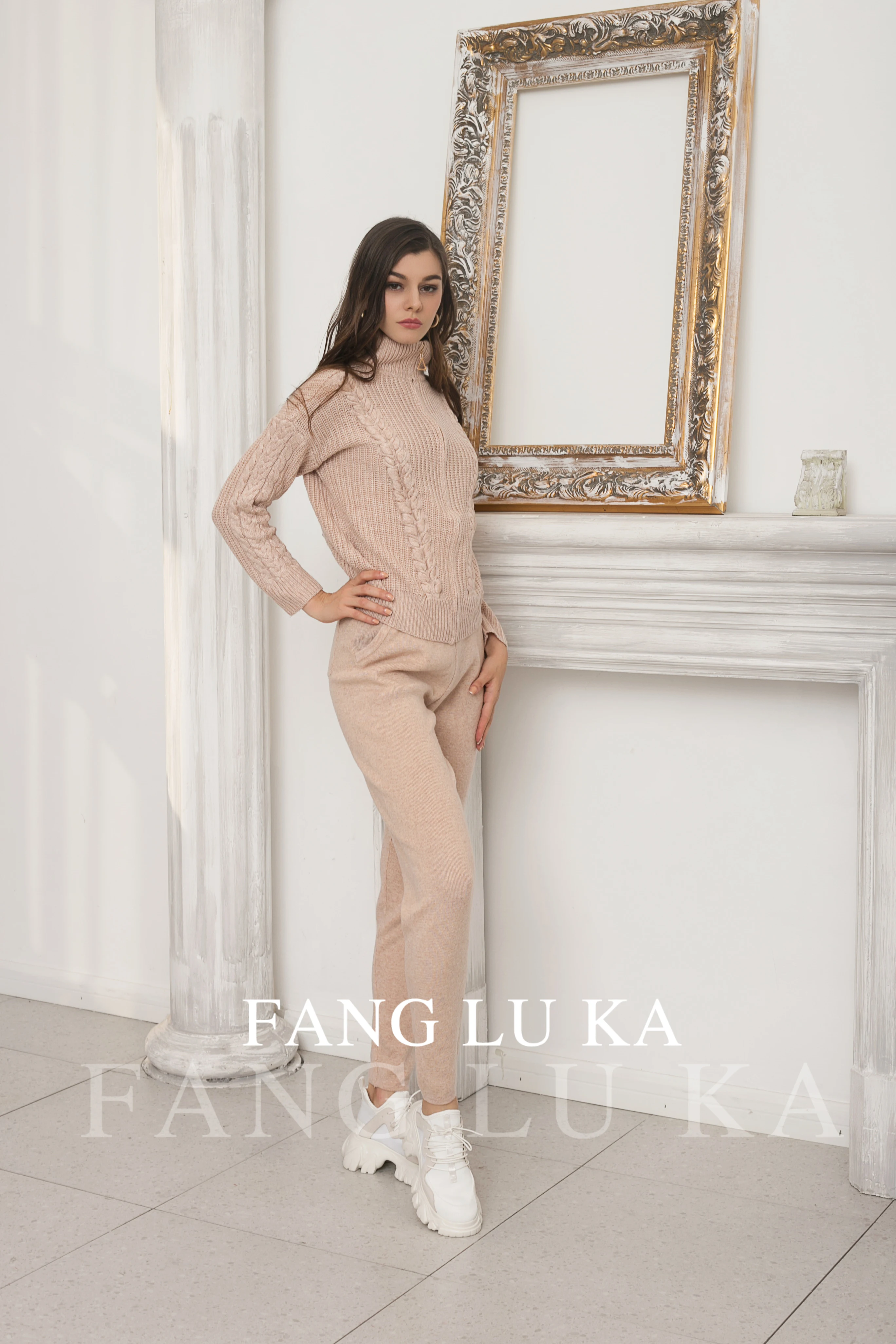 Модный высококачественный кашемировый шерстяной вязаный костюм кардиган на