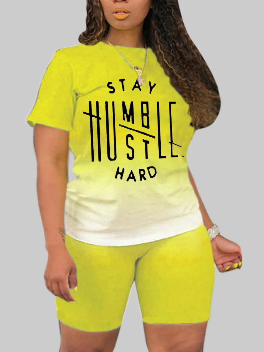 

SSEURAT 2021 Summer Women Set Tracksuits Street Letter Print Tops+Shorts Fitness Two Piece Suit Outfits