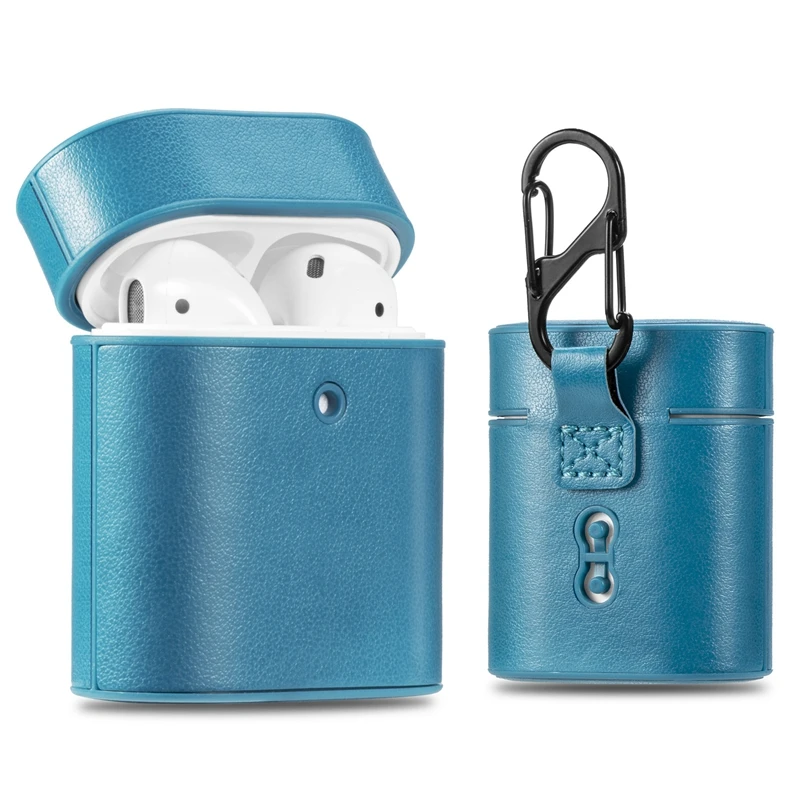 Беспроводной чехол для наушников Airpods 1 2 кожаный с металлической вешалкой