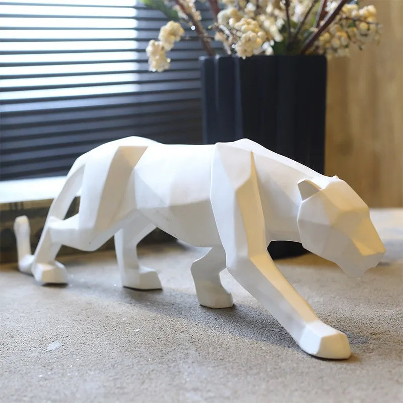 New Leopard Figurine Statue Modern Abstract Geometric Style Resin Resin Leopard Sculpture Home Office Desktop Decoration Gift