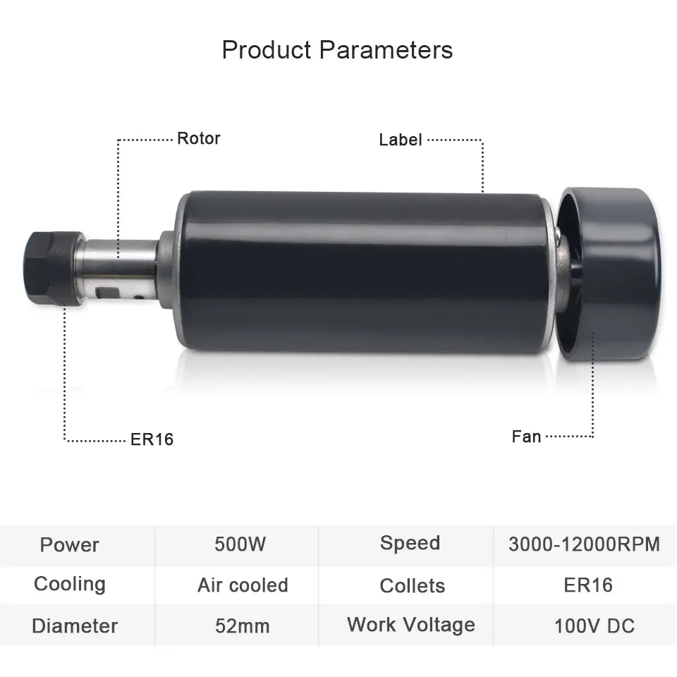 Daedalus CNC 500W Шпиндельный двигатель ER16 патрон 100V DC шпиндель с воздушным охлаждением