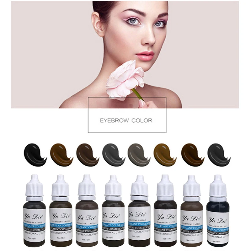 

8cs/lot Eyebrown color 15ml/bottle Pigment for Eye Tattoo Permanent Makeup Eyebrow Micropigment Cosmetic Tattoo Ink